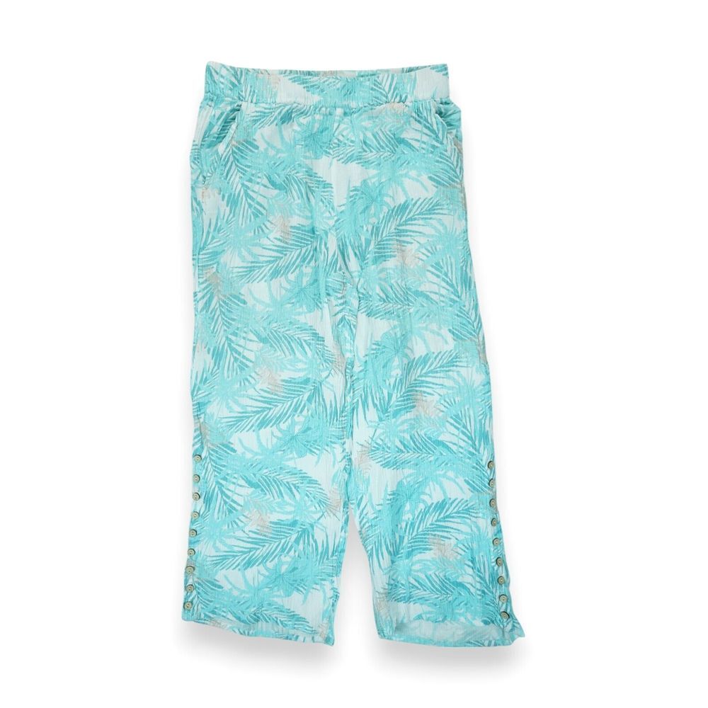 Soft Surroundings Pants Womens Large‎ Turquoise Wide Leg Beach Floral Gauze